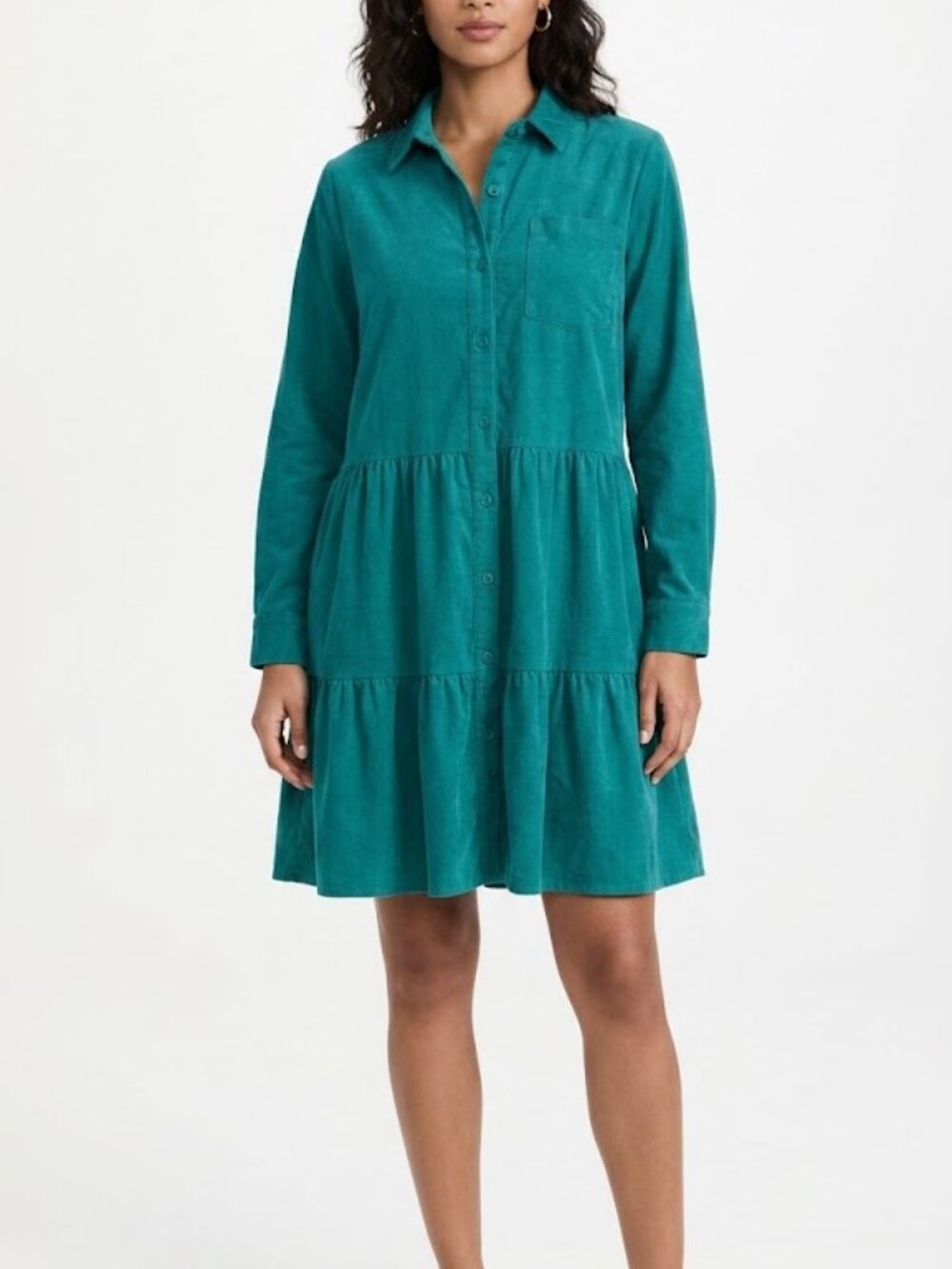 Collections Exc. teal long-sleeve tiered shirt dress Size XL